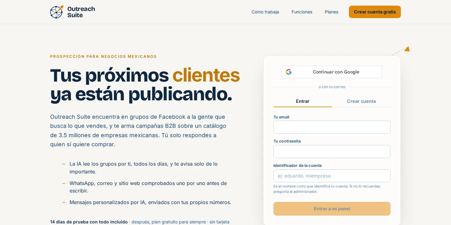 Pantalla 1 de Generación de leads B2B con IA: el sistema que se volvió Outreach Suite