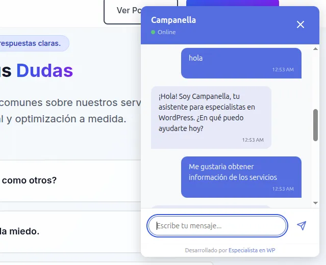 Pantalla 1 de Chatbot gratis con IA para WordPress: plugin de código abierto