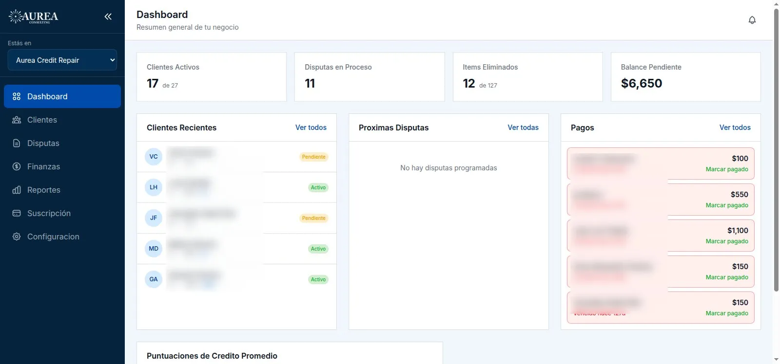 Pantalla 1 de Software a la medida con sistema de cobranza para una empresa de reparación de crédito