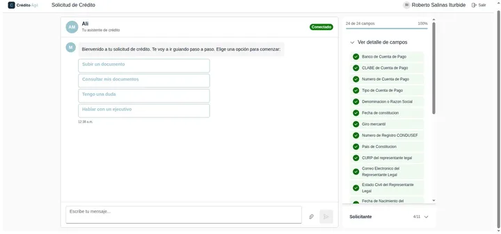 Proyecto: Expediente digital de crédito empresarial con asistente conversacional (Desarrollo a Medida · Financiera de crédito empresarial)
