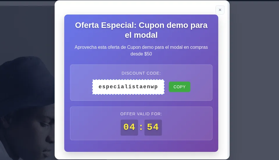 Pantalla 1 de Plugin de popups y modales para WordPress, gratuito