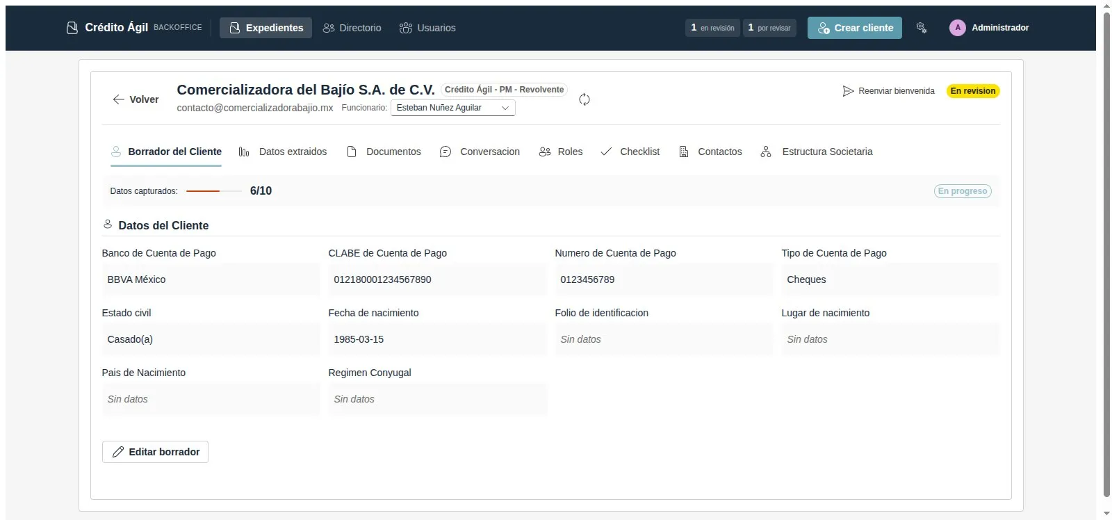 Pantalla 3 de Expediente digital de crédito empresarial con asistente conversacional
