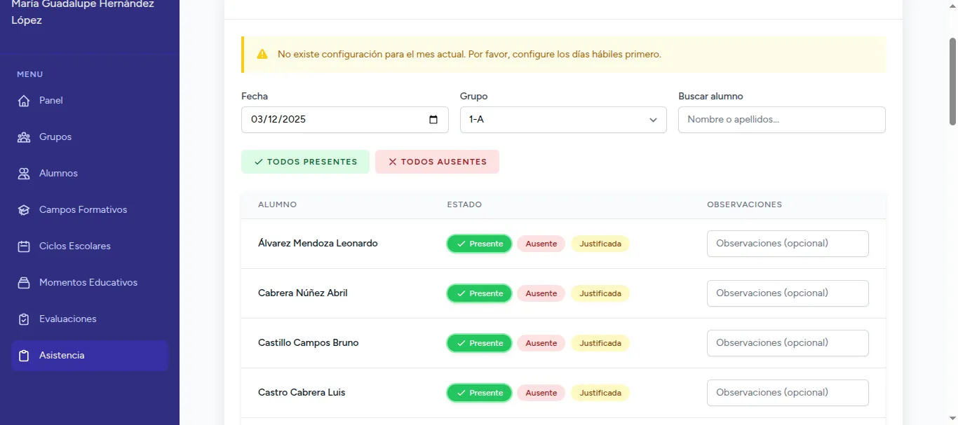 Pantalla 4 de Sistema de administración escolar para primaria: calificaciones y control de asistencia