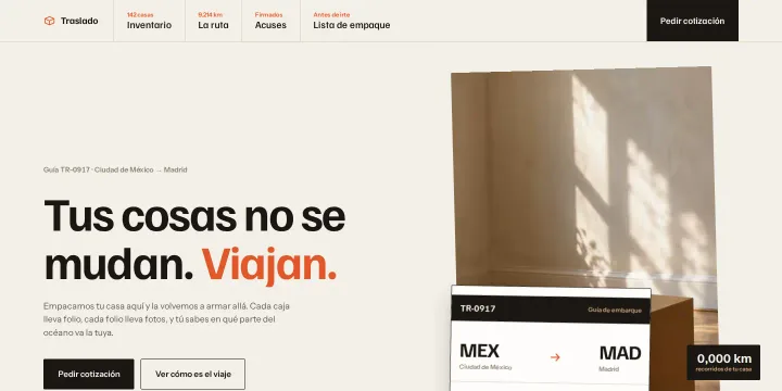Proyecto: Mudanzas internacionales puerta a puerta (Sitio de servicios · Traslado)
